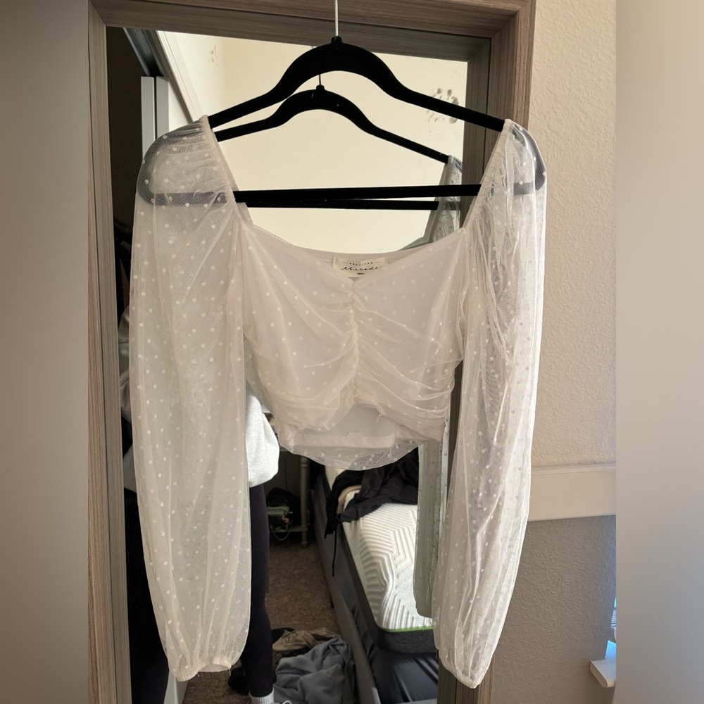 Like new white blouse with see through sleeves size small